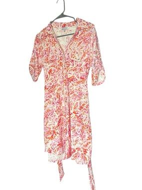 Floral Button-Front Midi Dress in Pink & Orange